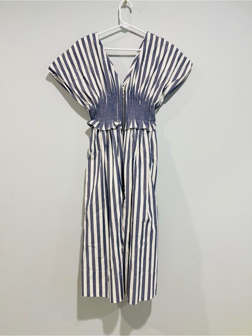 NWT Anthropologie Navy and White Striped V-Neck Midi Dress XXSP